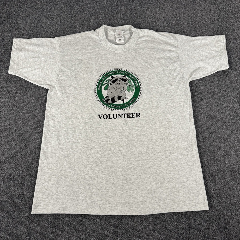 Vintage 90s Pasco County Florida Parks & Rec Volunteer T Shirt XL Raccoon USA